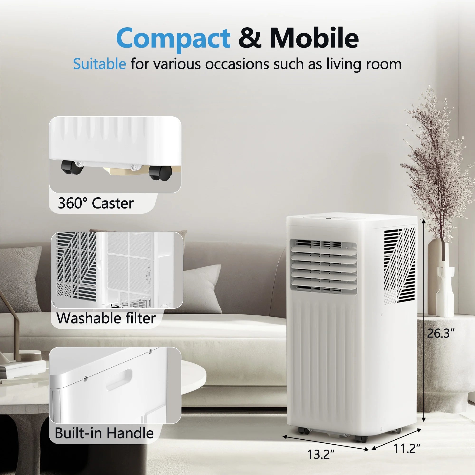 Portable Air Conditioners 8000 BTU Ashrae– 3-In-1 AC Unit, Dehumidifier &amp; Fan with 24-Hour Timer/Remote Control for Home/Office/Apartments/Dorm