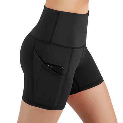 Jolie High-Waisted Athletic Shorts with Hip Pockets Black Lavender