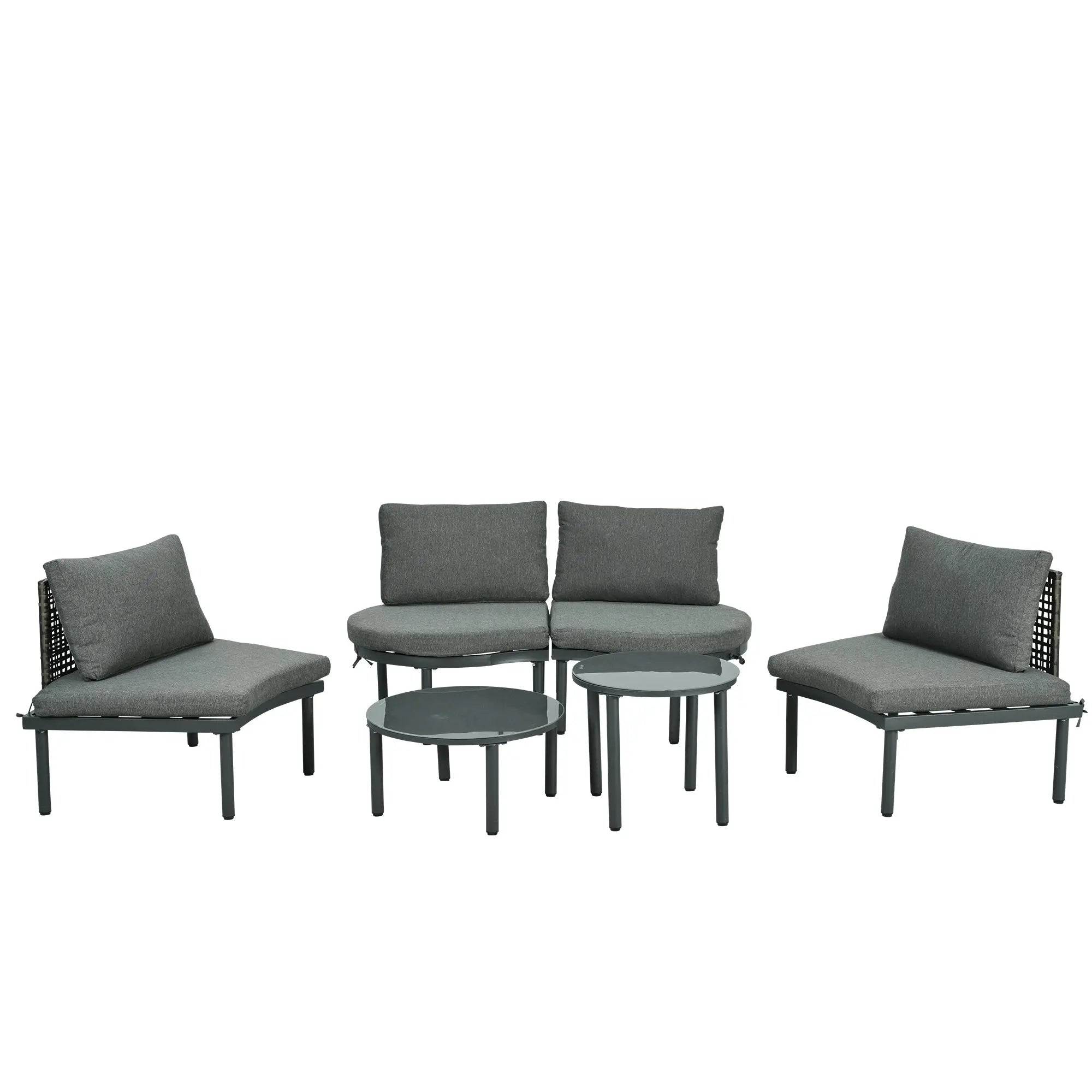 6-Piece Patio Sofa Furniture Set, Half Moon Outdoor Sectional Sofa Sangria Beech