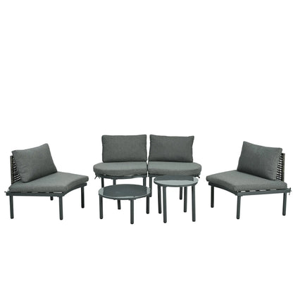 6-Piece Patio Sofa Furniture Set, Half Moon Outdoor Sectional Sofa Sangria Beech
