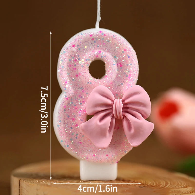 3D Number Cake Decorating Candle Pink Glitter Birthday Candles Digital Candle Cake Topper Birthday Party Anniversary Cake Decor