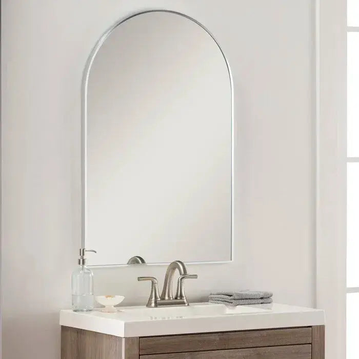 20x30 Inch Silver Metal Framed Arched Bathrrom Mirror for Wall. Sangria Beech