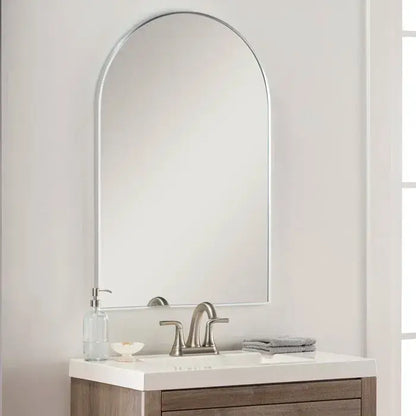20x30 Inch Silver Metal Framed Arched Bathrrom Mirror for Wall. Sangria Beech
