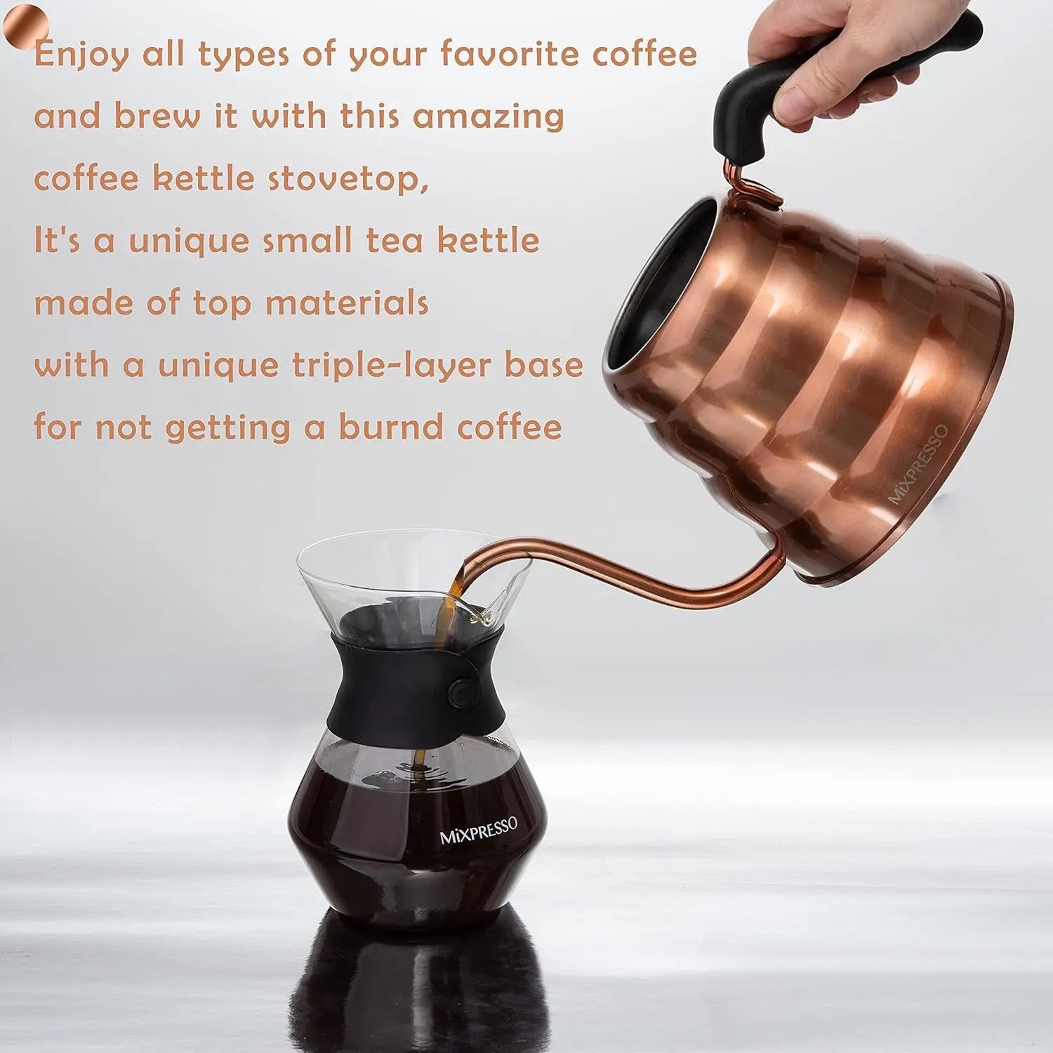 Gooseneck Pour over Coffee Kettle, Barista Pour Control Design for Coffee &amp; Tea High-Grade Stainless Steel 1.2 Liter (40 Oz) Drip Coffee Induction Cooker, Copper Stovetop Kettle