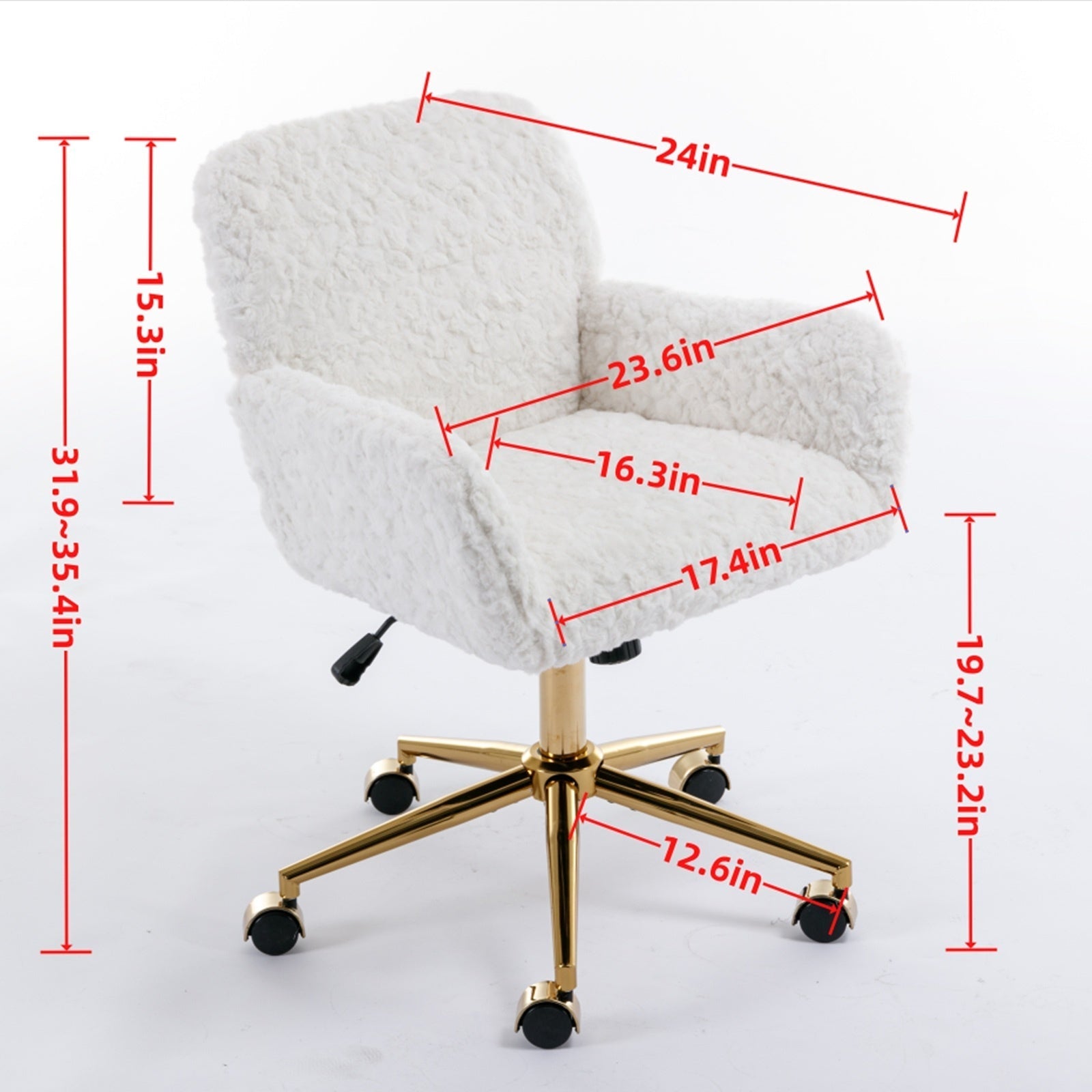 LuneluX_Home – Faux Fur Office Chair with Golden Base (Pink) Carmine Juneberry