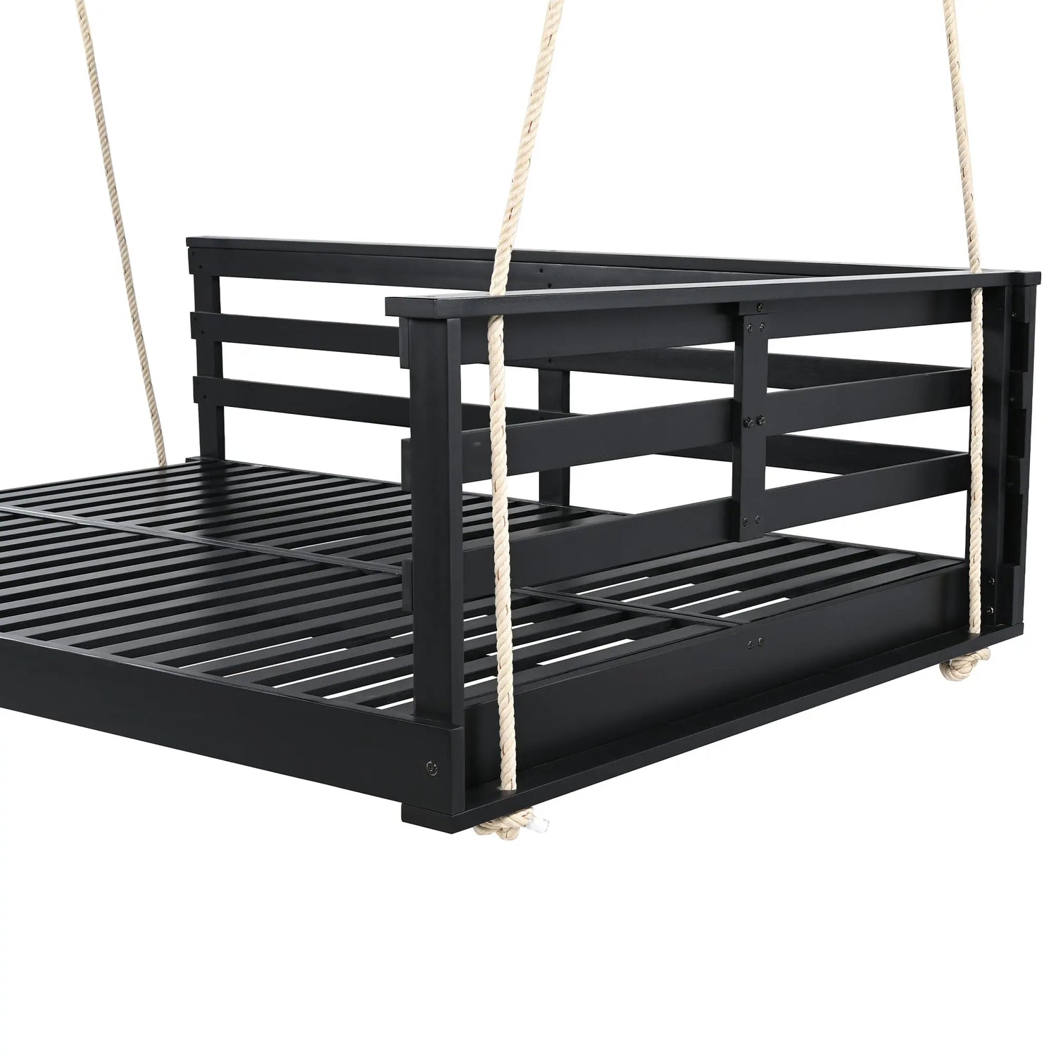 Acacia Wood Porch Swing Bed for Outdoor with Hemp Ropes - Full Size Sangria Beech