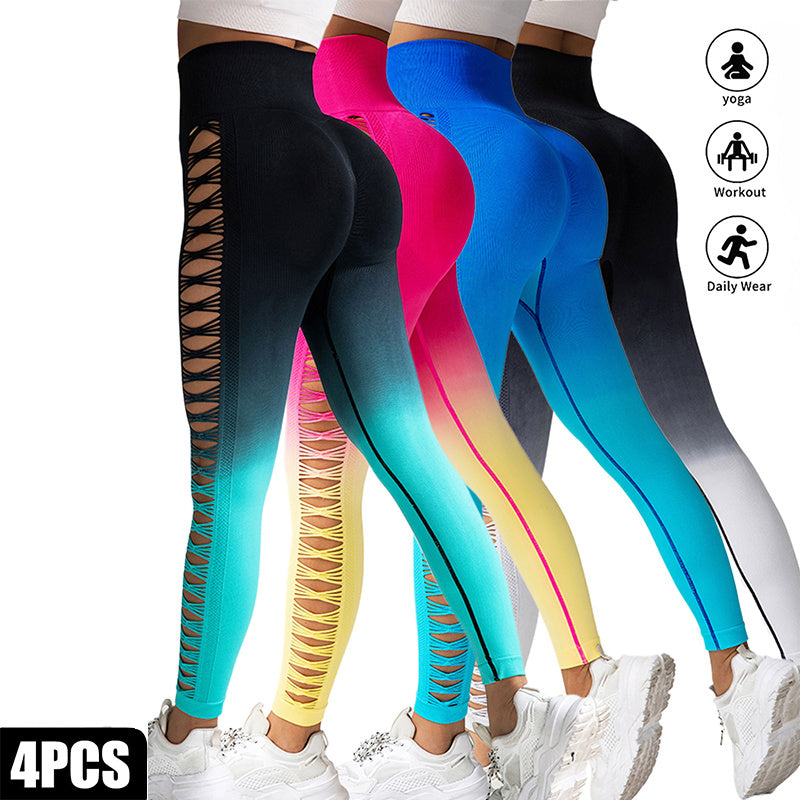 4 Pack Cut Out Ombre Gradient Color Hollow High-waist Butt-lifting Fitness Women&