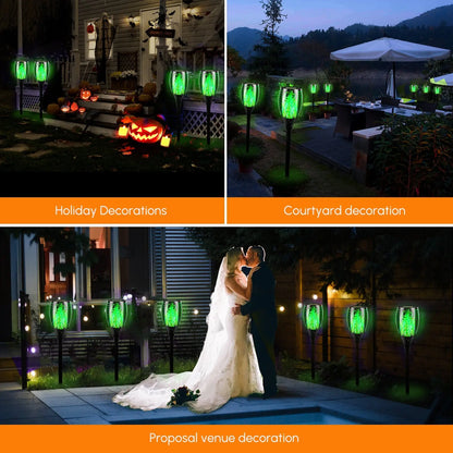 2 Pcs Solar Lights Outdoor Solar 12 Led Torch Flickering Flame Lights Pink Iolaus