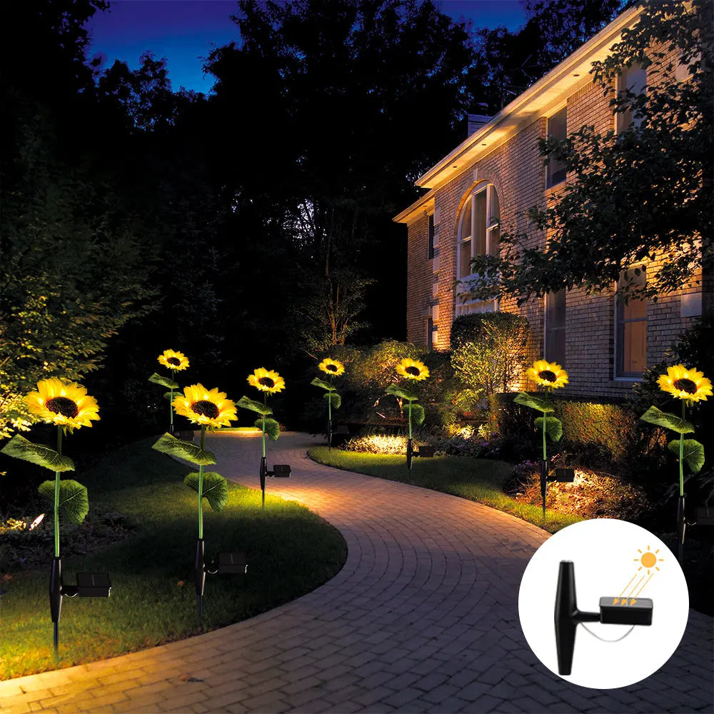Sunflower Flowers Lights Solar Garden Decorations (2 Pack) Crimson Coco