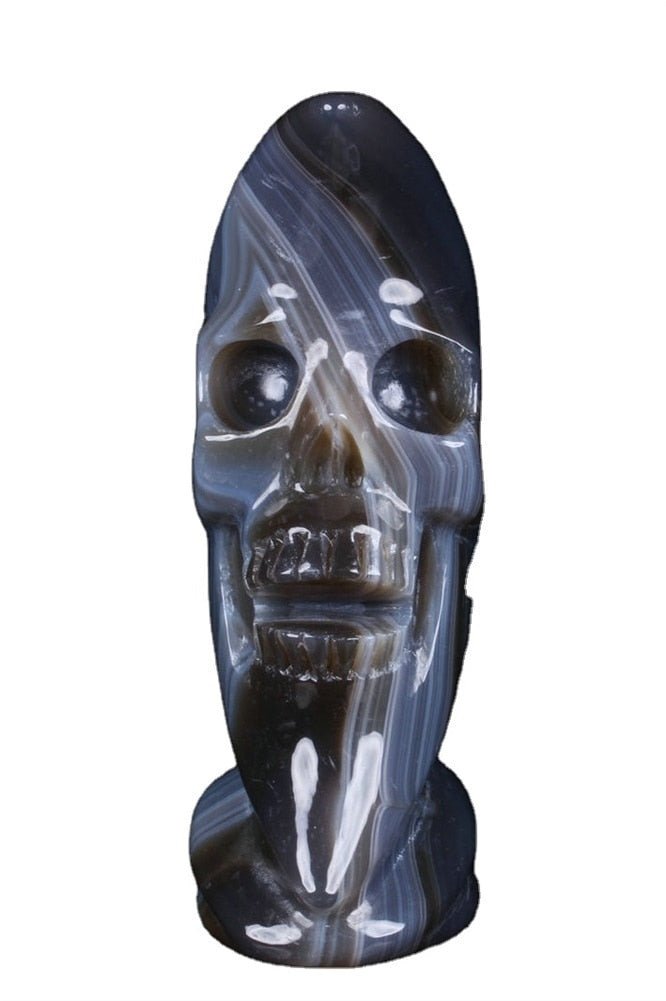 Grey Agate Carved Super Moon Sculpture Yellow Angel