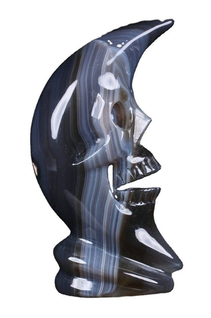 Grey Agate Carved Super Moon Sculpture Yellow Angel