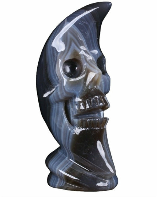 Grey Agate Carved Super Moon Sculpture Yellow Angel