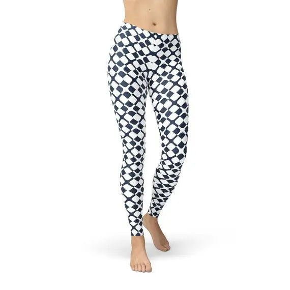 Womens Geometric Blue Tile Leggings Maroon Sooty