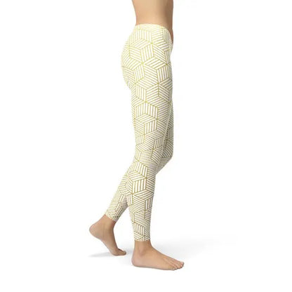 Womens White Leggings w/ Geometric Cubes Maroon Sooty