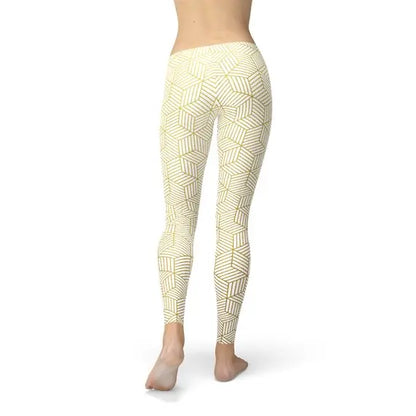 Womens White Leggings w/ Geometric Cubes Maroon Sooty