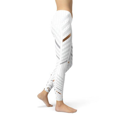 Womens White Stripes Leggings Maroon Sooty