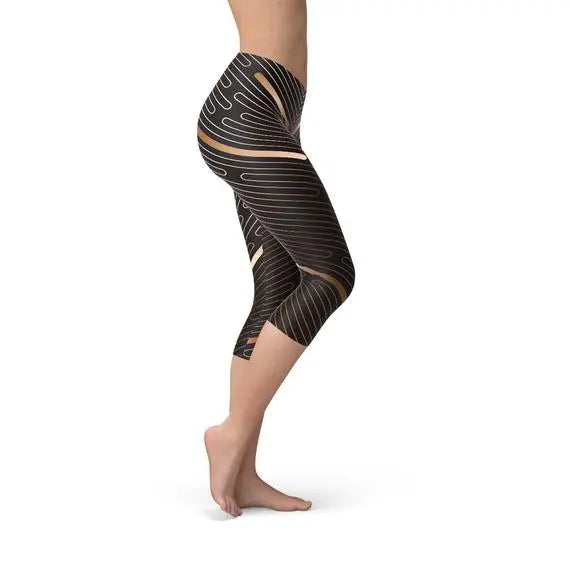 Womens Striped Lines Sports Brown Capri Leggings Maroon Sooty