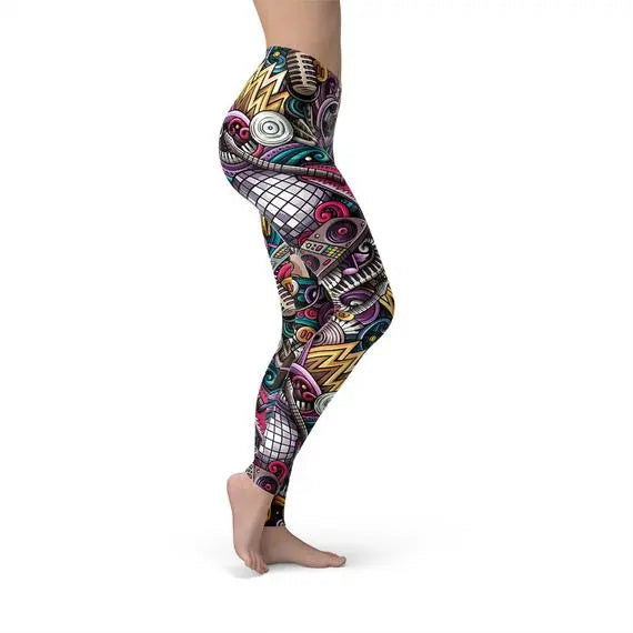 Womens Grunge Rock n Roll Leggings Maroon Sooty