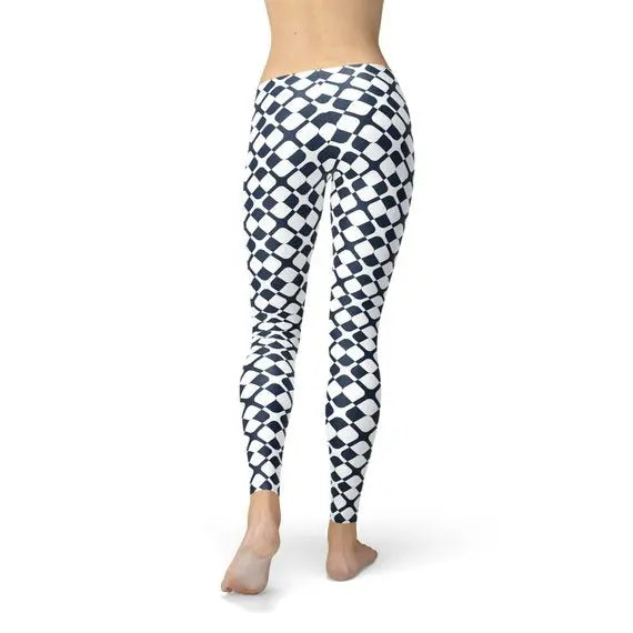 Womens Geometric Blue Tile Leggings Maroon Sooty