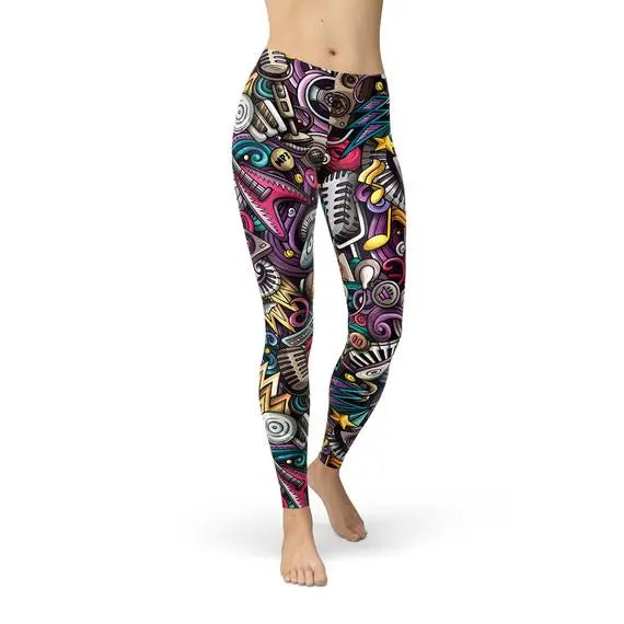 Womens Grunge Rock n Roll Leggings Maroon Sooty
