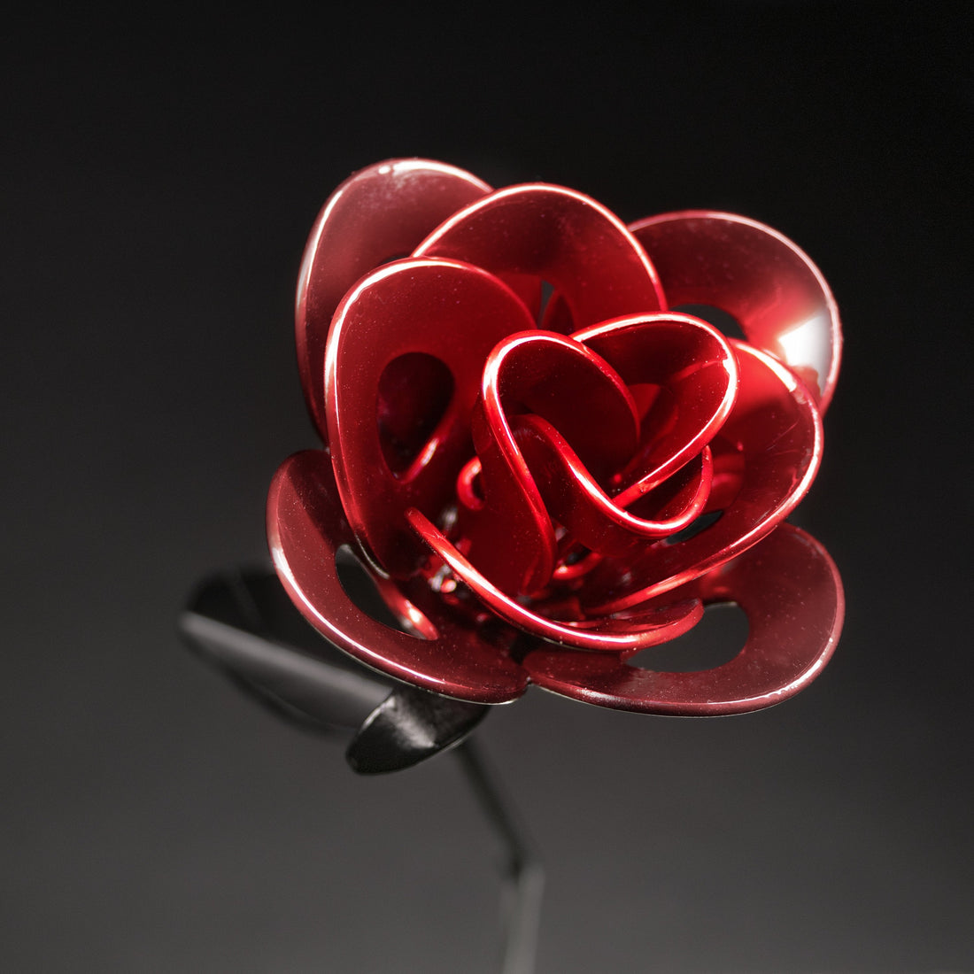 Red and Black Immortal Roses, Recycled Metal Roses, Steel Rose Turquoise Poppy