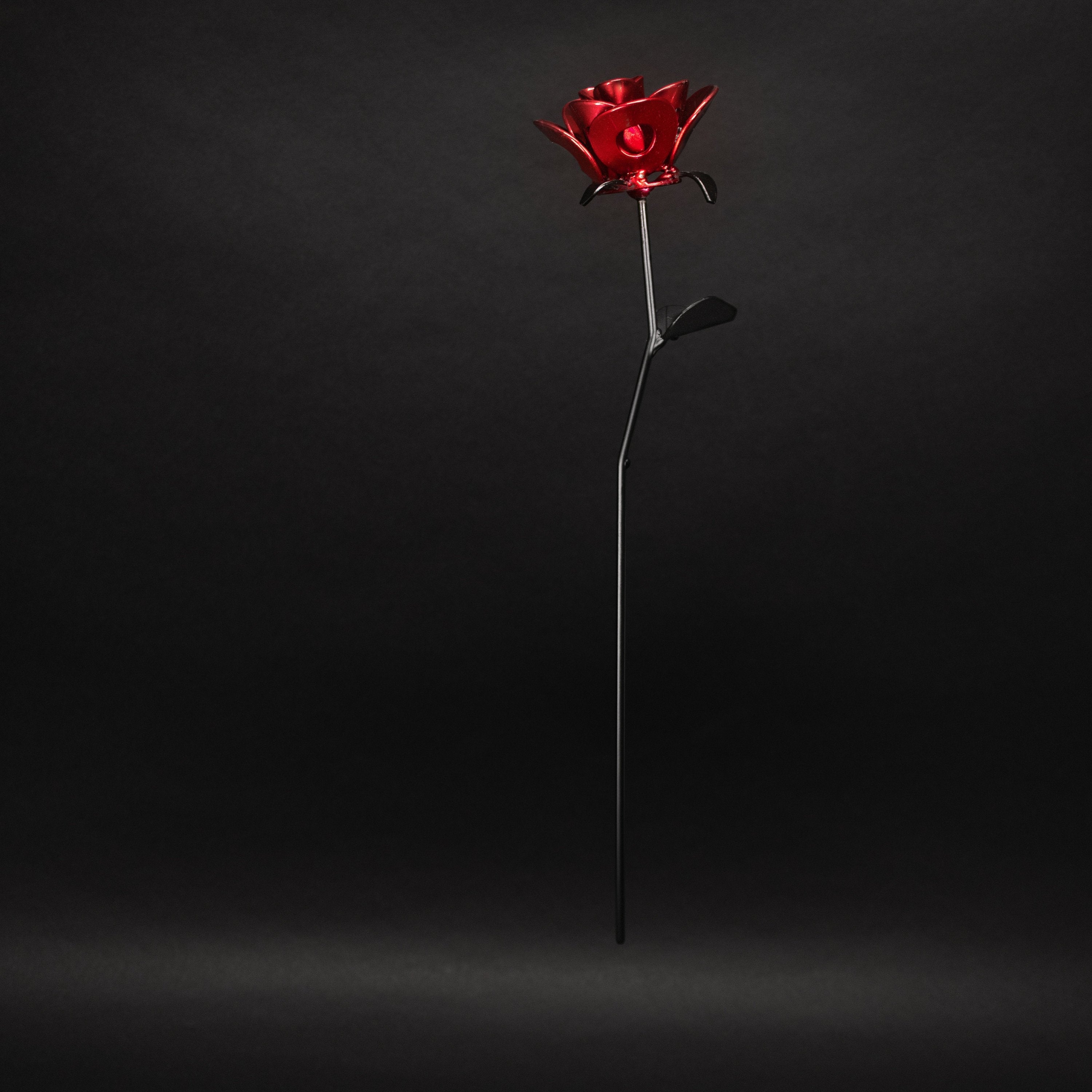 Red and Black Immortal Roses, Recycled Metal Roses, Steel Rose Turquoise Poppy