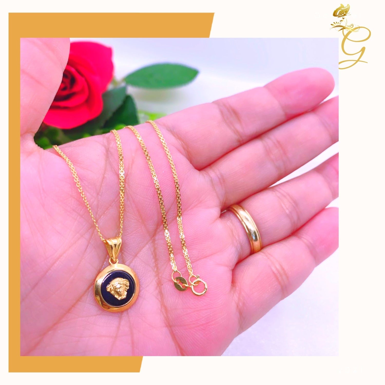 18K Real Gold Necklace 18” Yellow Angel
