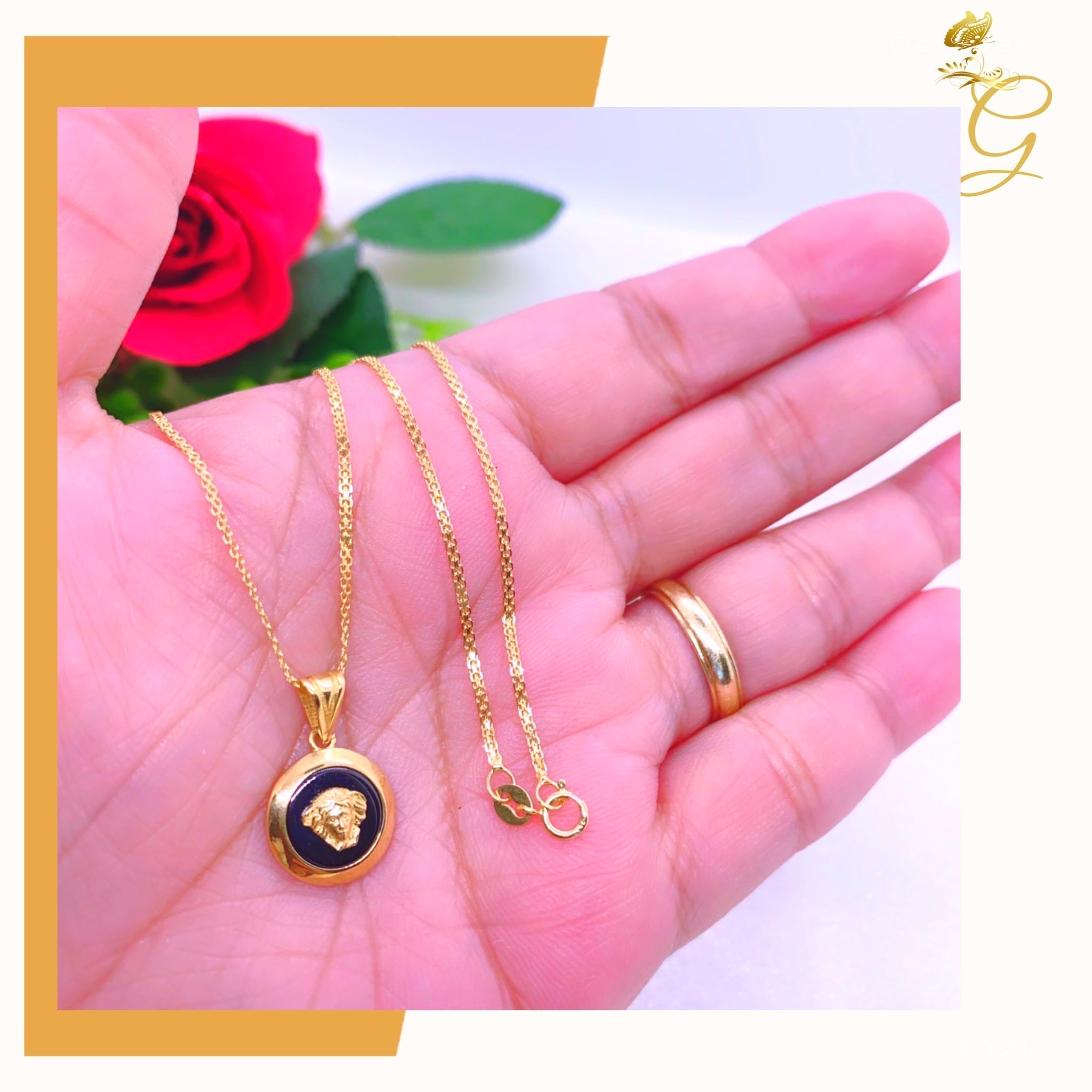 18K Real Gold Necklace 18” Yellow Angel