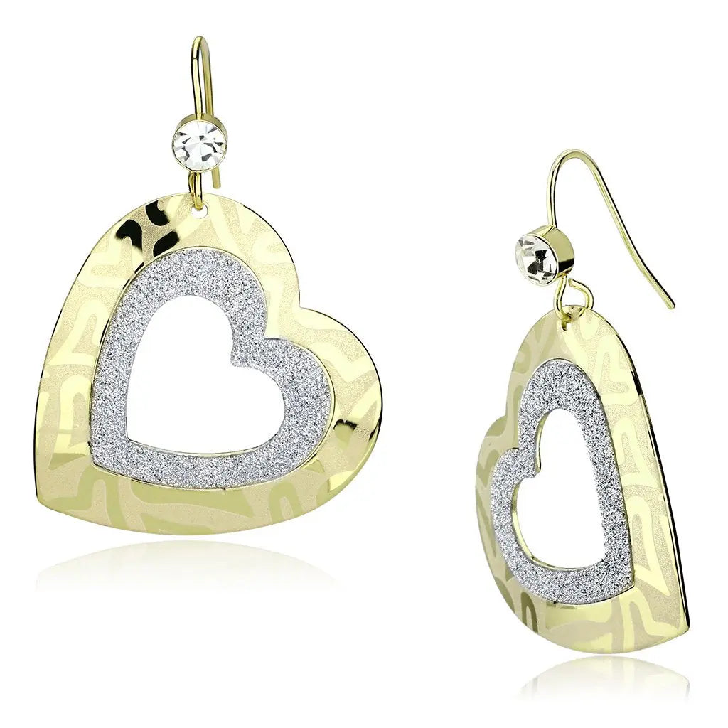 LO2733 - Gold Iron Earrings with Top Grade Crystal  in Clear Turquoise Tiger