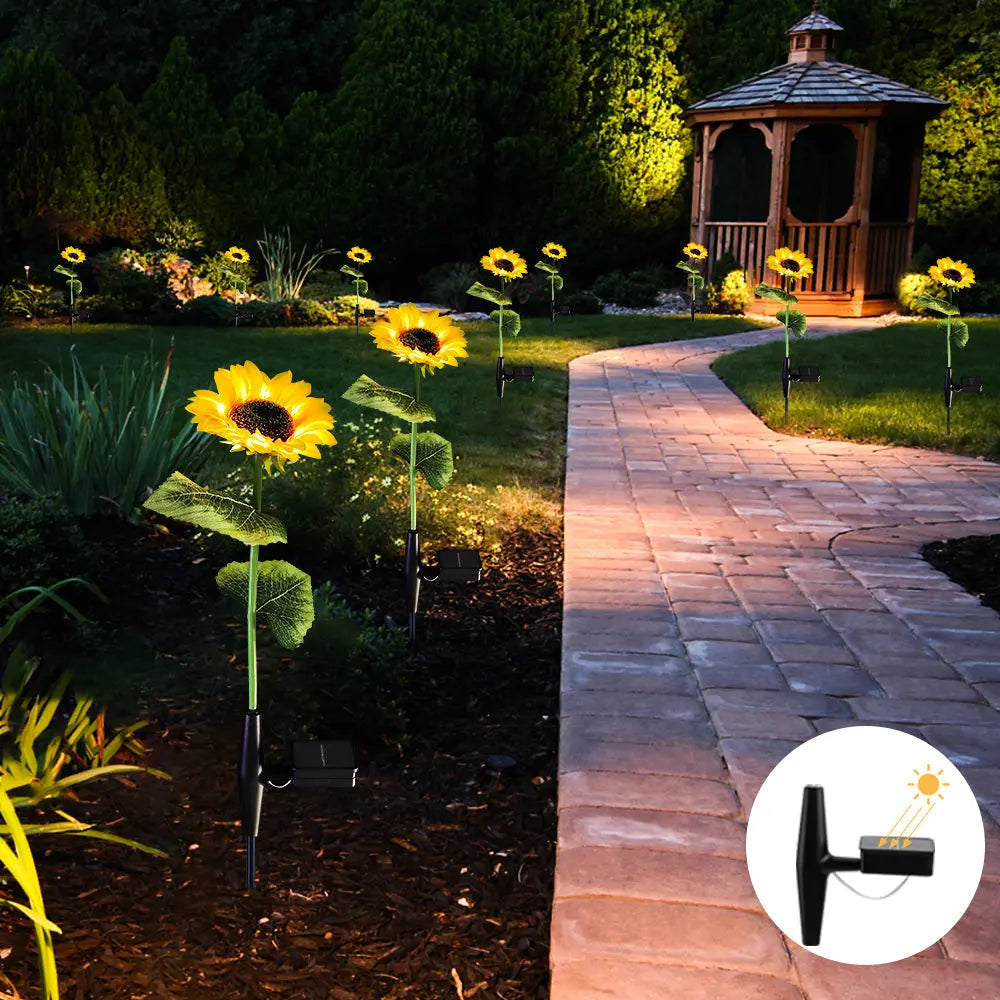 Sunflower Flowers Lights Solar Garden Decorations (2 Pack) Crimson Coco