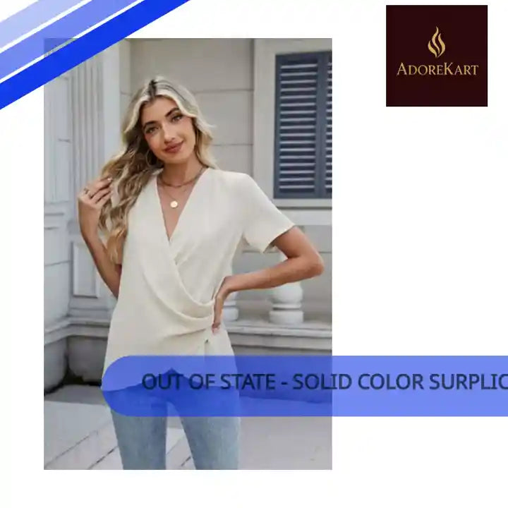 Out of State - Solid Color Surplice Short Sleeve Blouse by@Outfy