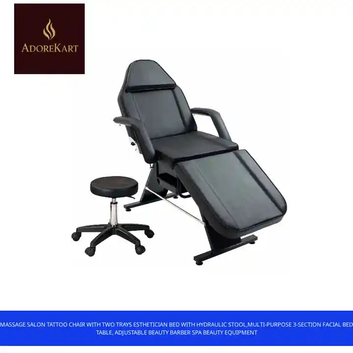 Massage Salon Tattoo Chair With Two Trays Esthetician Bed With Hydraulic Stool,Multi-Purpose 3-Section Facial Bed Table, Adjustable Beauty Barber Spa Beauty Equipment by@Outfy