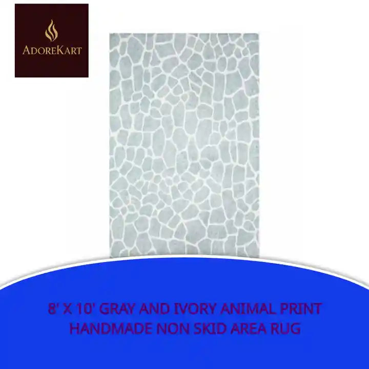 8&#039; X 10&#039; Gray and Ivory Animal Print Handmade Non Skid Area Rug by@Outfy