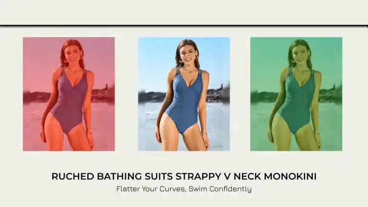 Ruched Bathing Suits Strappy V Neck Monokini by@Outfy