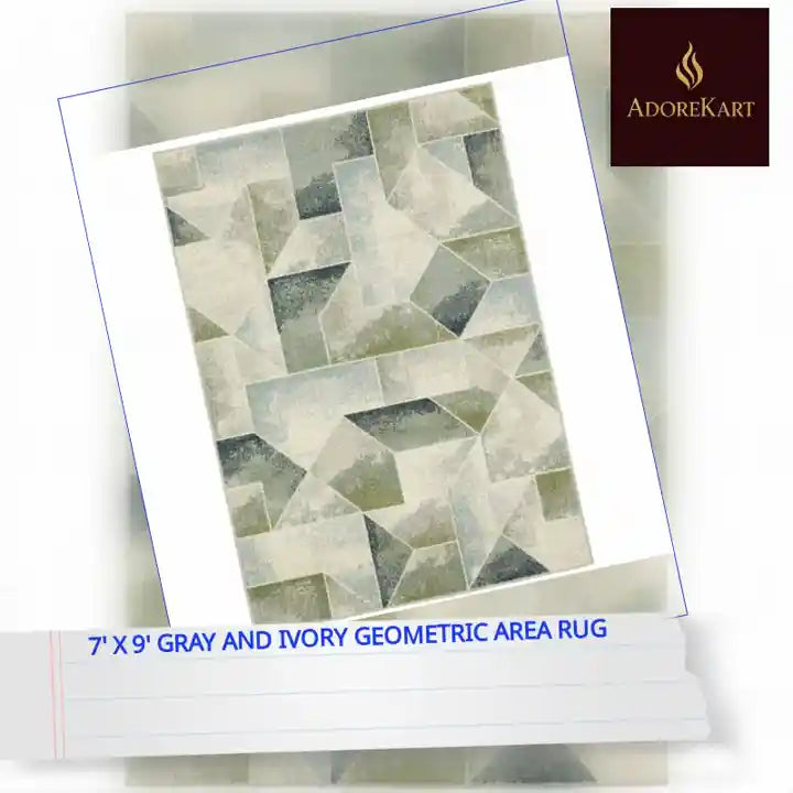 7&#039; X 9&#039; Gray And Ivory Geometric Area Rug by@Outfy
