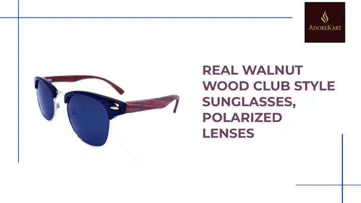 Real Walnut Wood Club Style Sunglasses, Polarized Lenses by@Outfy