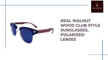 Real Walnut Wood Club Style Sunglasses, Polarized Lenses by@Outfy