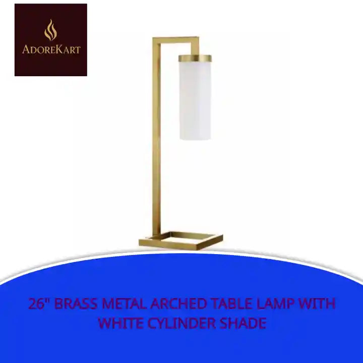 26&amp;quot; Brass Metal Arched Table Lamp With White Cylinder Shade by@Outfy