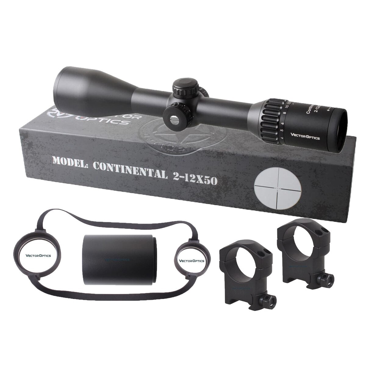 Optics Continental HD 2-12x50 Riflescope Clear View Hunting Rifle Yellow Angel
