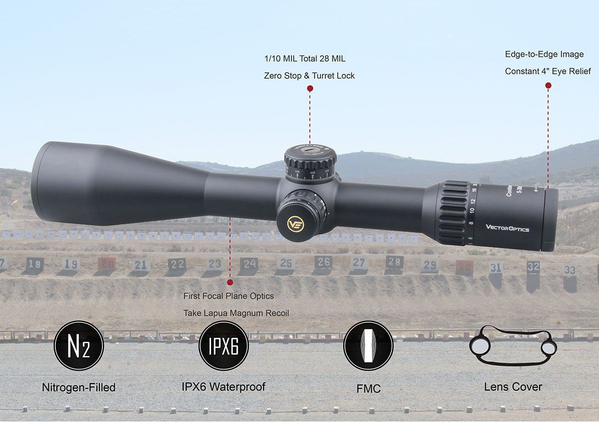 Vector Optics 34mm Continental 5-30x56 HD FFP Hunting Riflescopes 1/10 Yellow Angel