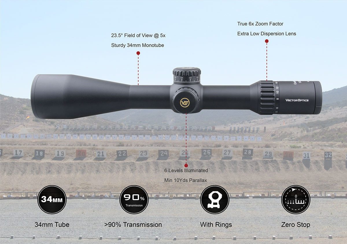 Vector Optics 34mm Continental 5-30x56 HD FFP Hunting Riflescopes 1/10 Yellow Angel