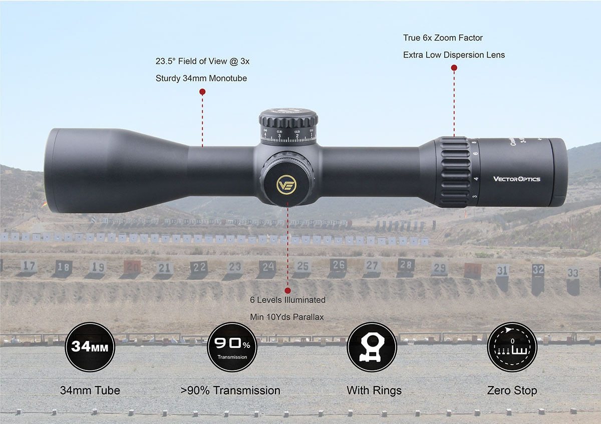 Vector Optics Continental 3-18x50 HD FFP Hunting Riflescope 1/10 MIL Yellow Angel