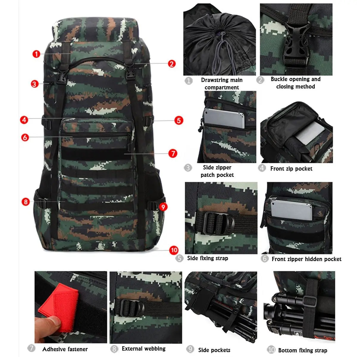 Waterproof Outdoor Camping 70L Military Backpack Yellow Pandora