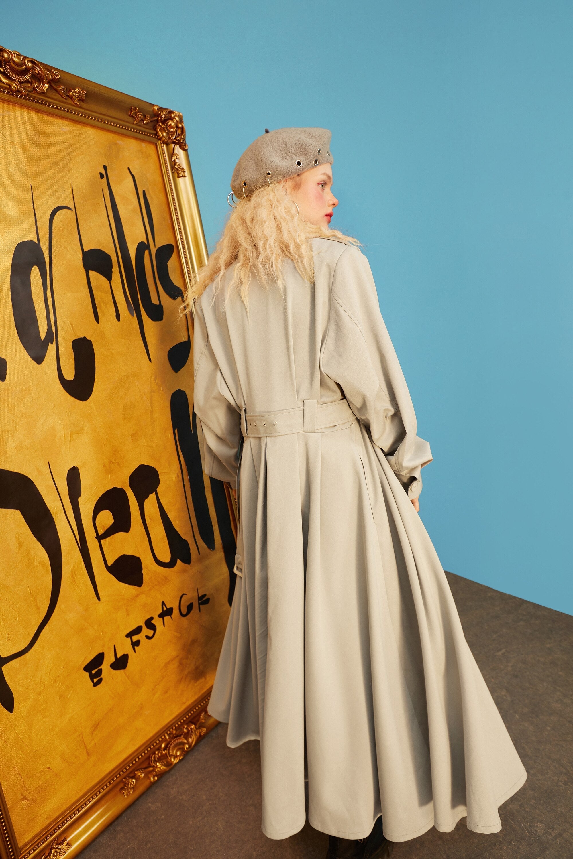 Green Solid Single Breasted Oversize Casual Women Trench Coat,Spring Yellow Angel