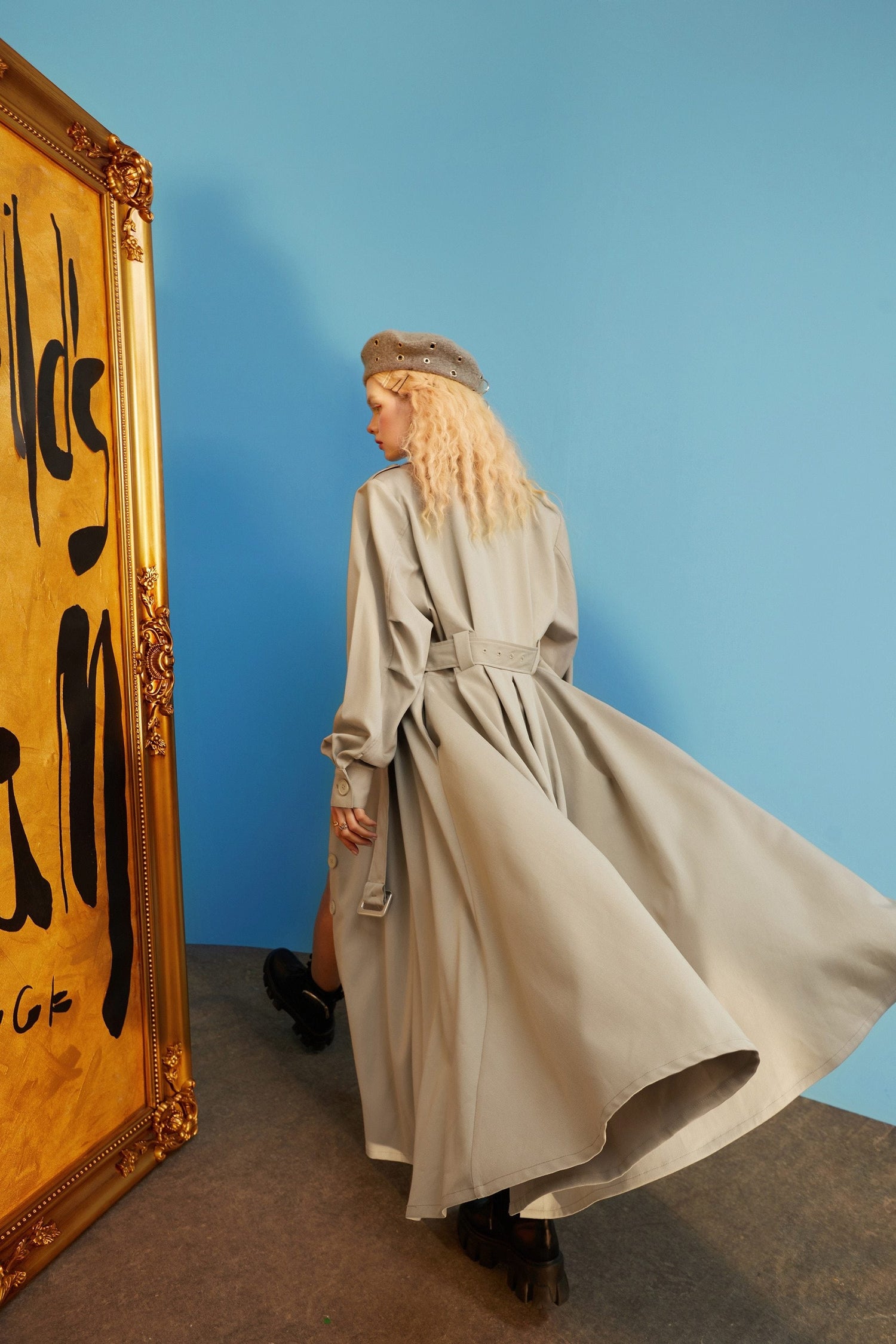 Green Solid Single Breasted Oversize Casual Women Trench Coat,Spring Yellow Angel