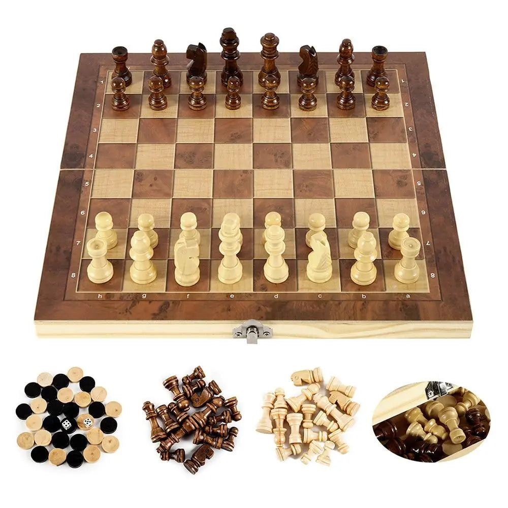 Foldable Wooden Chess Set Board Game Yellow Pandora