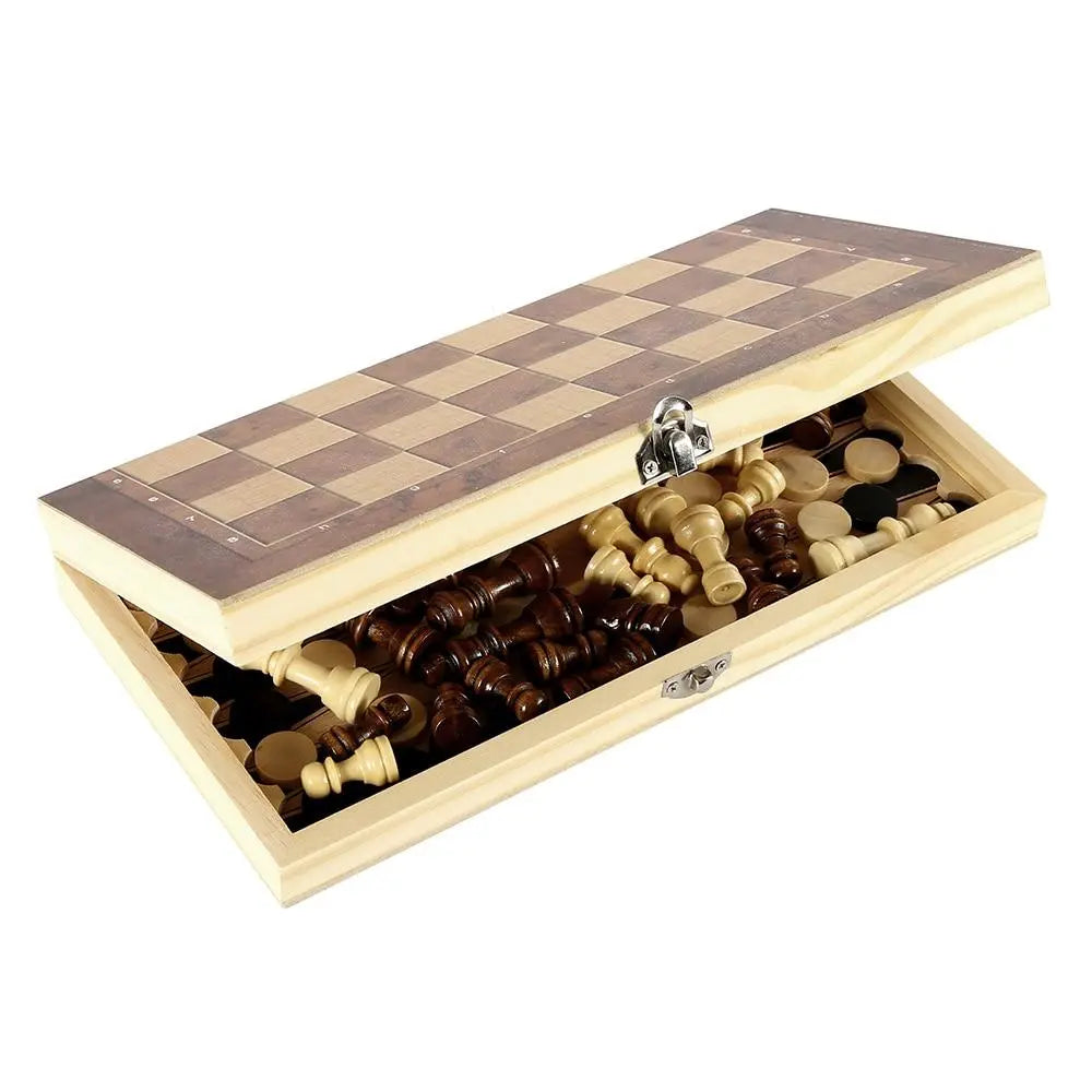 Foldable Wooden Chess Set Board Game Yellow Pandora
