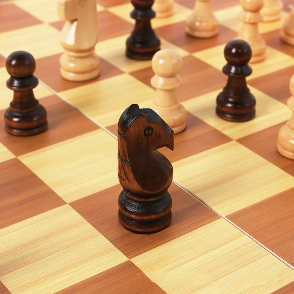 Foldable Wooden Chess Set Board Game Yellow Pandora