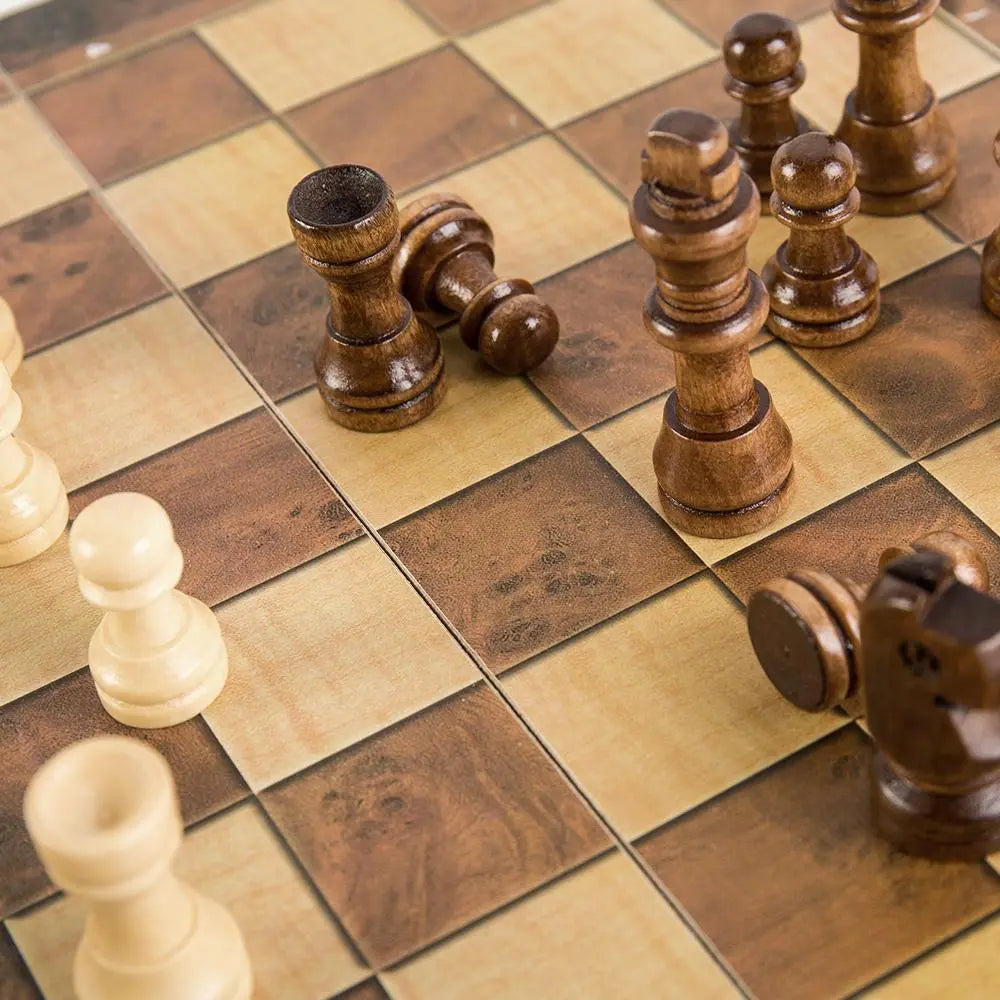 Foldable Wooden Chess Set Board Game Yellow Pandora