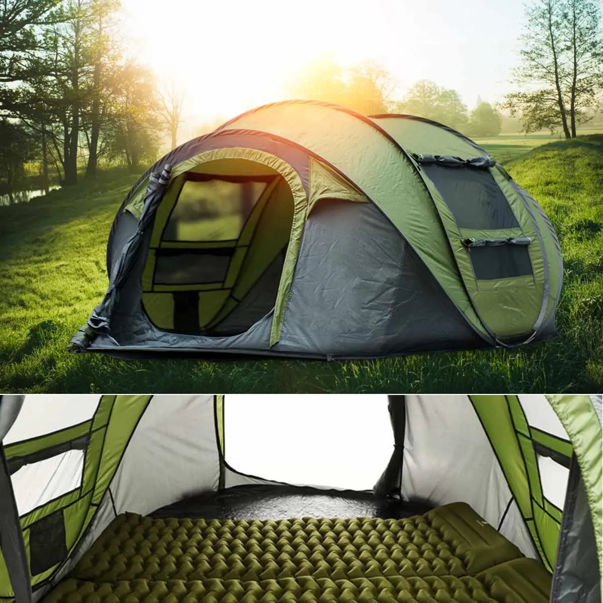 Large Capacity 4 to 5 Persons Automatic Pop Up Camping Tent Yellow Pandora